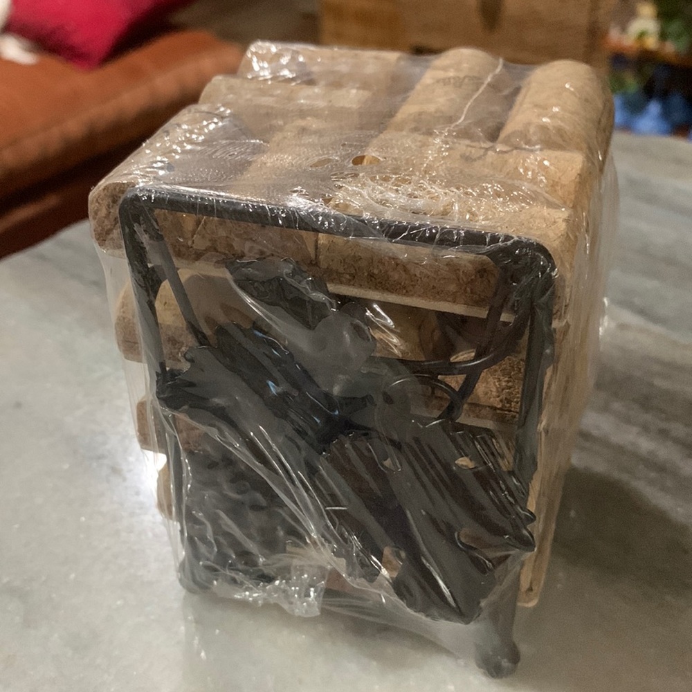 New Set of Cork Coasters in Metal Decorative Stand
